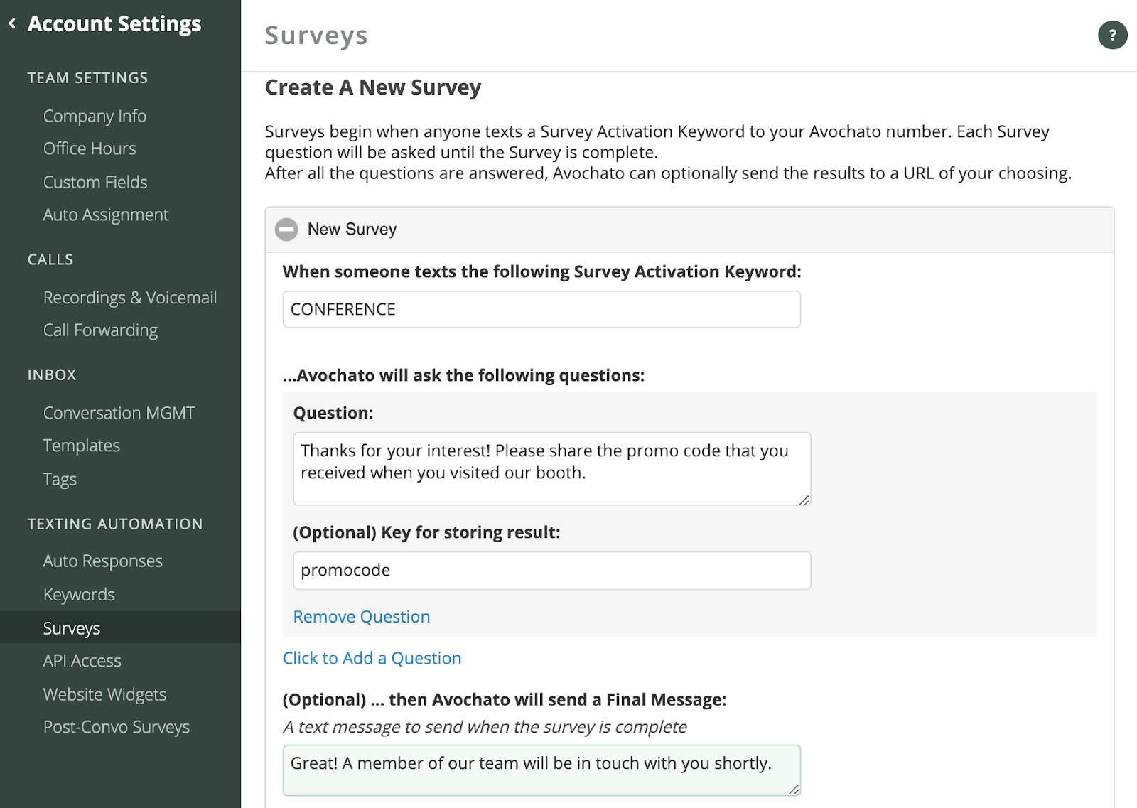 Salesforce SMS integration for survey